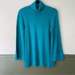 Isaac Mizrahi Live Teal Scalloped Lightweight Bell Sleeve Turtleneck Sweater XS
